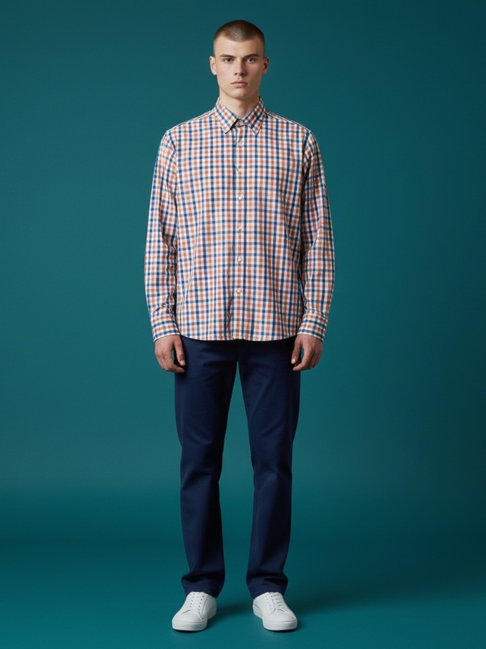 UNTUCKit  slim fit Men's Orange and Blue Plaid Button-Down Shirt